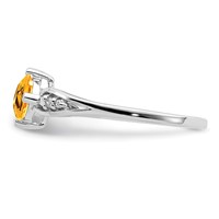 Sterling Silver Rhodium Plated Diamond and Citrine Cushion Ring view 4