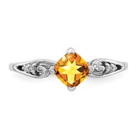 Sterling Silver Rhodium Plated Diamond and Citrine Cushion Ring view 5