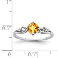 Sterling Silver Rhodium Plated Diamond and Citrine Cushion Ring view 3