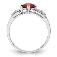 Sterling Silver Rhodium Plated Diamond and Garnet Cushion Ring view 2