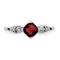 Sterling Silver Rhodium Plated Diamond and Garnet Cushion Ring view 5