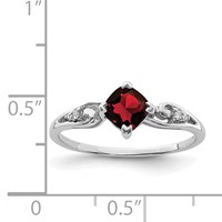 Sterling Silver Rhodium Plated Diamond and Garnet Cushion Ring view 3