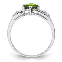 Sterling Silver Rhodium Plated Diamond and Peridot Cushion Ring view 2