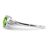 Sterling Silver Rhodium Plated Diamond and Peridot Cushion Ring view 4