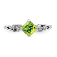 Sterling Silver Rhodium Plated Diamond and Peridot Cushion Ring view 5