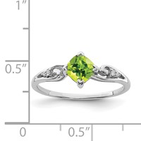 Sterling Silver Rhodium Plated Diamond and Peridot Cushion Ring view 3