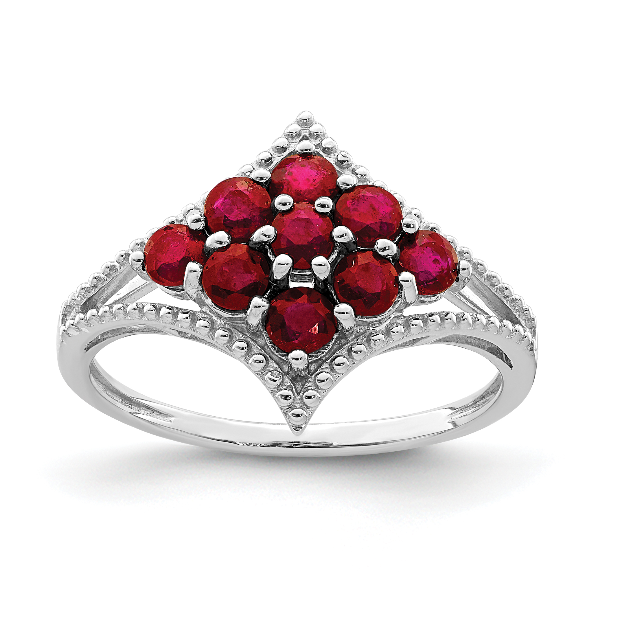 Sterling Silver Rhodium-plated Created Ruby Ring (QR4514R-9)