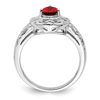 Sterling Silver Rhodium Plated Garnet Teardrop Ring view 2