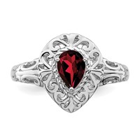 Sterling Silver Rhodium Plated Garnet Teardrop Ring view 5