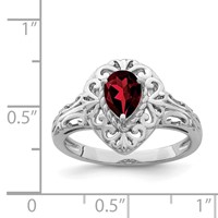 Sterling Silver Rhodium Plated Garnet Teardrop Ring view 3