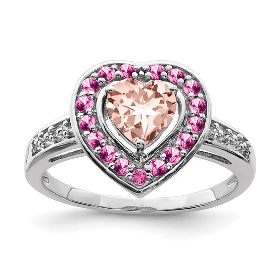 Sterling Silver Rhodium Morganite Heart Ring