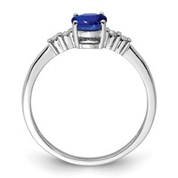 Sterling Silver Rhodium Plated Diamond & Sapphire Oval Ring view 2