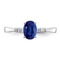 Sterling Silver Rhodium Plated Diamond & Sapphire Oval Ring view 5