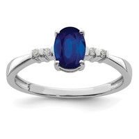 Sterling Silver Rhodium Plated Diamond & Sapphire Oval Ring view 1