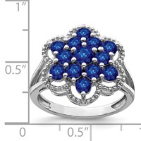 Sterling Silver Rhodium-plated Sapphire Flower Ring view 4