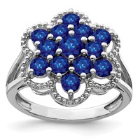 Sterling Silver Rhodium-plated Sapphire Flower Ring view 1