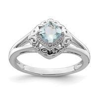Sterling Silver Rhodium Aquamarine Square Ring view 1