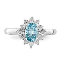 Sterling Silver Rhodium Diam. & Light Blue Topaz Ring view 5