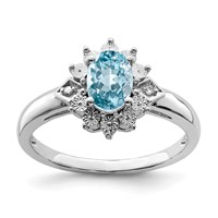 Sterling Silver Rhodium Diam. & Light Blue Topaz Ring view 1