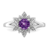 Sterling Silver Rhodium-plated Diamond & Amethyst Ring view 5