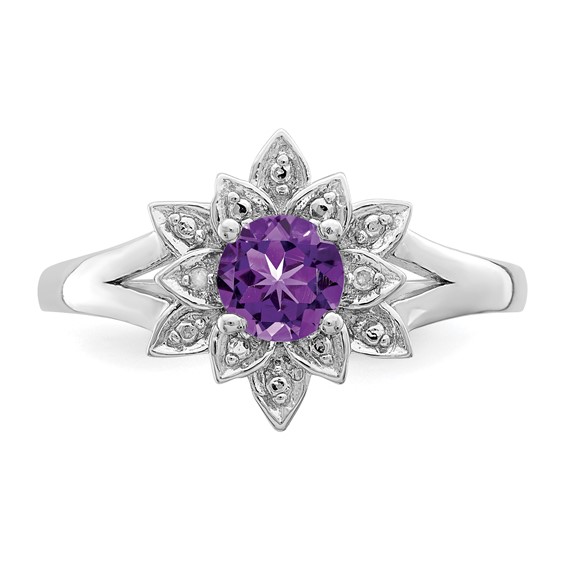 Sterling Silver Rhodium-plated Diamond & Gemstone Rings