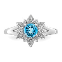 Sterling Silver Rhodium Diam. & Light Blue Topaz Ring view 5