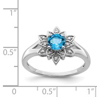 Sterling Silver Rhodium Diam. & Light Blue Topaz Ring view 3