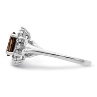 Sterling Silver Rhodium Diam. & Smoky Quartz Ring view 3
