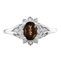 Sterling Silver Rhodium Diam. & Smoky Quartz Ring view 5