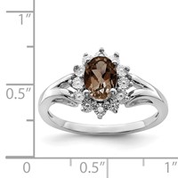 Sterling Silver Rhodium Diam. & Smoky Quartz Ring view 4