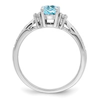 Sterling Silver Rhodium Diam. & Light Blue Topaz Ring view 2