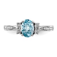 Sterling Silver Rhodium Diam. & Light Blue Topaz Ring view 5