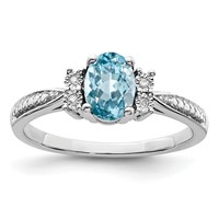 Sterling Silver Rhodium Diam. & Light Blue Topaz Ring view 1