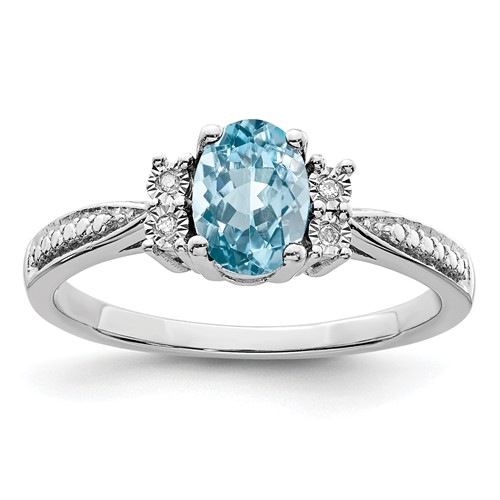 Sterling Silver Rhodium Diam. & Light Blue Topaz Ring