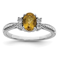 Sterling Silver Rhodium Diam. & Whiskey Quartz Ring view 1