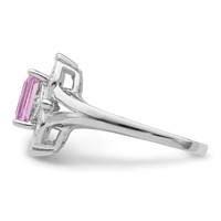 Sterling Silver Rhodium Diam. & Pink Quartz Ring view 3