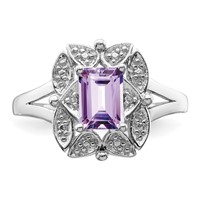 Sterling Silver Rhodium Diam. & Pink Quartz Ring view 5