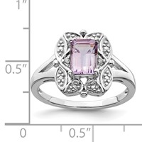 Sterling Silver Rhodium Diam. & Pink Quartz Ring view 4