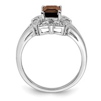 Sterling Silver Rhodium Diam. & Smoky Quartz Ring view 2