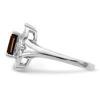 Sterling Silver Rhodium Diam. & Smoky Quartz Ring view 3