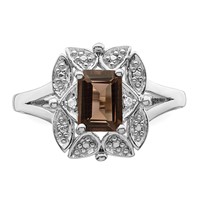 Sterling Silver Rhodium Diam. & Smoky Quartz Ring view 5