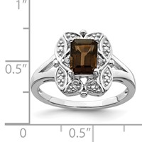 Sterling Silver Rhodium Diam. & Smoky Quartz Ring view 4