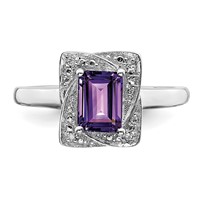Sterling Silver Rhodium-plated Diamond & Amethyst Ring view 5
