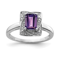 Sterling Silver Rhodium-plated Diamond & Amethyst Ring view 1