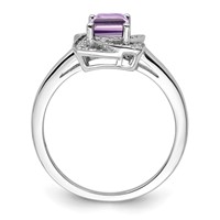 Sterling Silver Rhodium Diam. & Pink Quartz Ring view 2