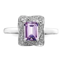 Sterling Silver Rhodium Diam. & Pink Quartz Ring view 5