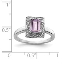 Sterling Silver Rhodium Diam. & Pink Quartz Ring view 4