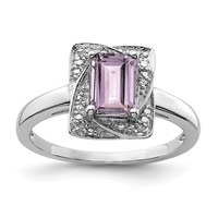 Sterling Silver Rhodium Diam. & Pink Quartz Ring view 1