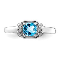 Sterling Silver Rhodium Diam. & Light Blue Topaz Ring view 5