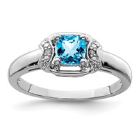 Sterling Silver Rhodium Diam. & Light Blue Topaz Ring view 1